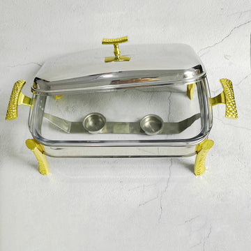 Glass Chafing Dish with Lid & Stand- Large 14 inches